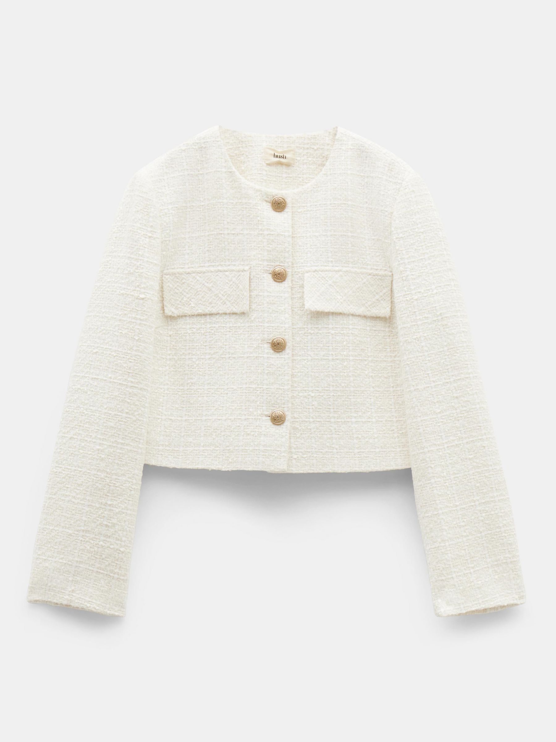 HUSH Esti Cropped Boucle Jacket, White at John Lewis & Partners