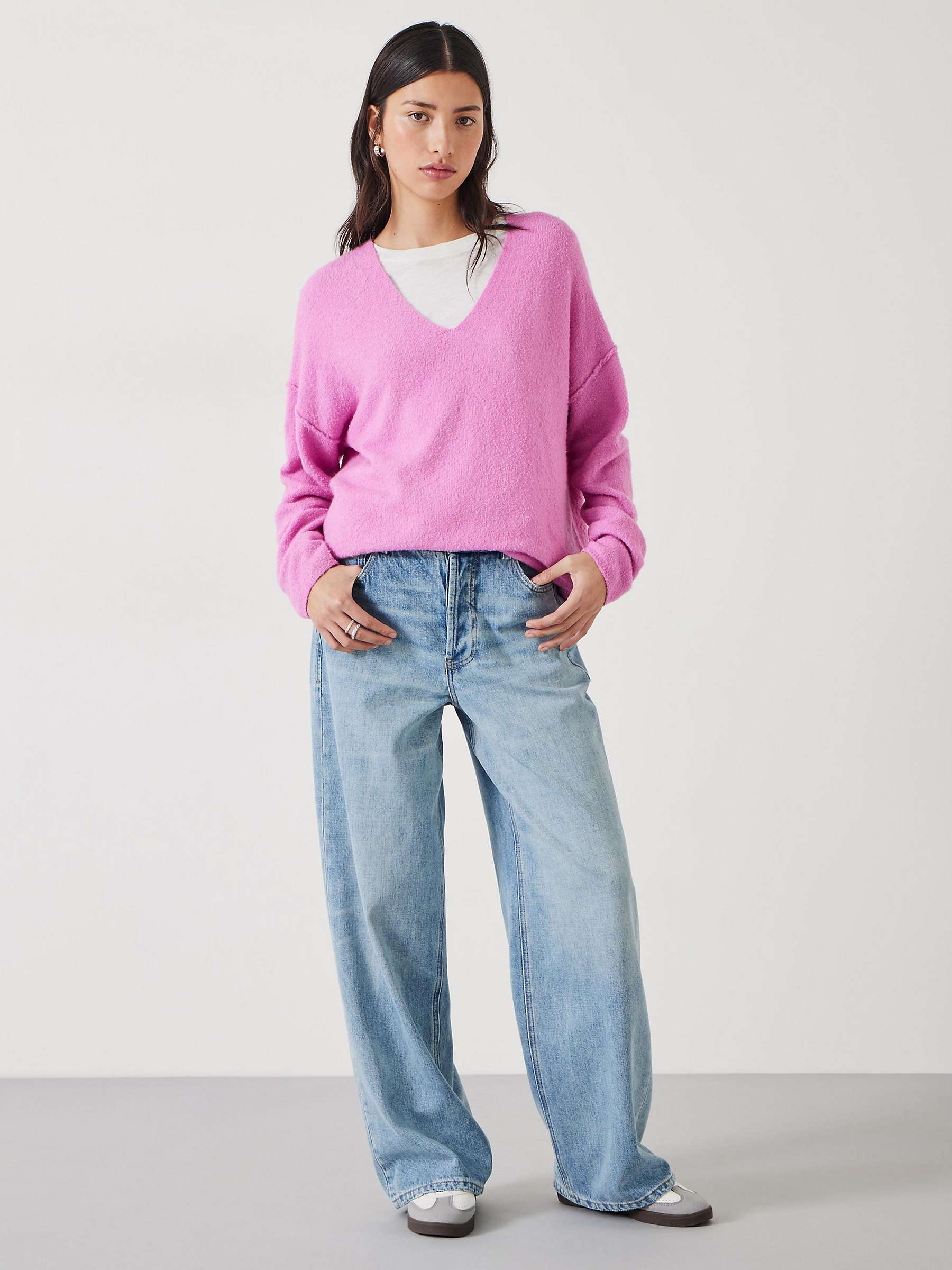 Buy HUSH Carinda V Neck Reverse Seam Wool Blend Jumper, Bright Pink Online at johnlewis.com