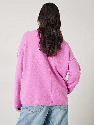HUSH Carinda V Neck Reverse Seam Wool Blend Jumper, Bright Pink