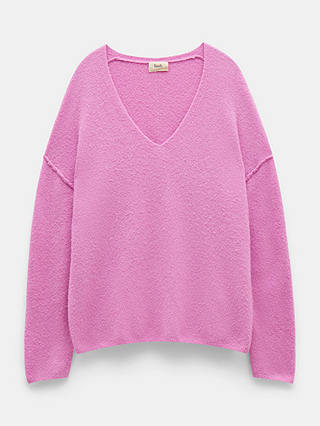 HUSH Carinda V Neck Reverse Seam Wool Blend Jumper, Bright Pink