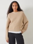 HUSH Tamar Deep Raglan Wool Blend Jumper, Tan