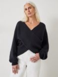 HUSH Bronte Cross Front Wool Blend Jumper, Black