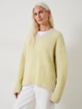 HUSH Arlowe Tonal Stripe Oversized V Neck Jumper, Pale Yellow