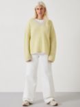 HUSH Arlowe Tonal Stripe Oversized V Neck Jumper, Pale Yellow