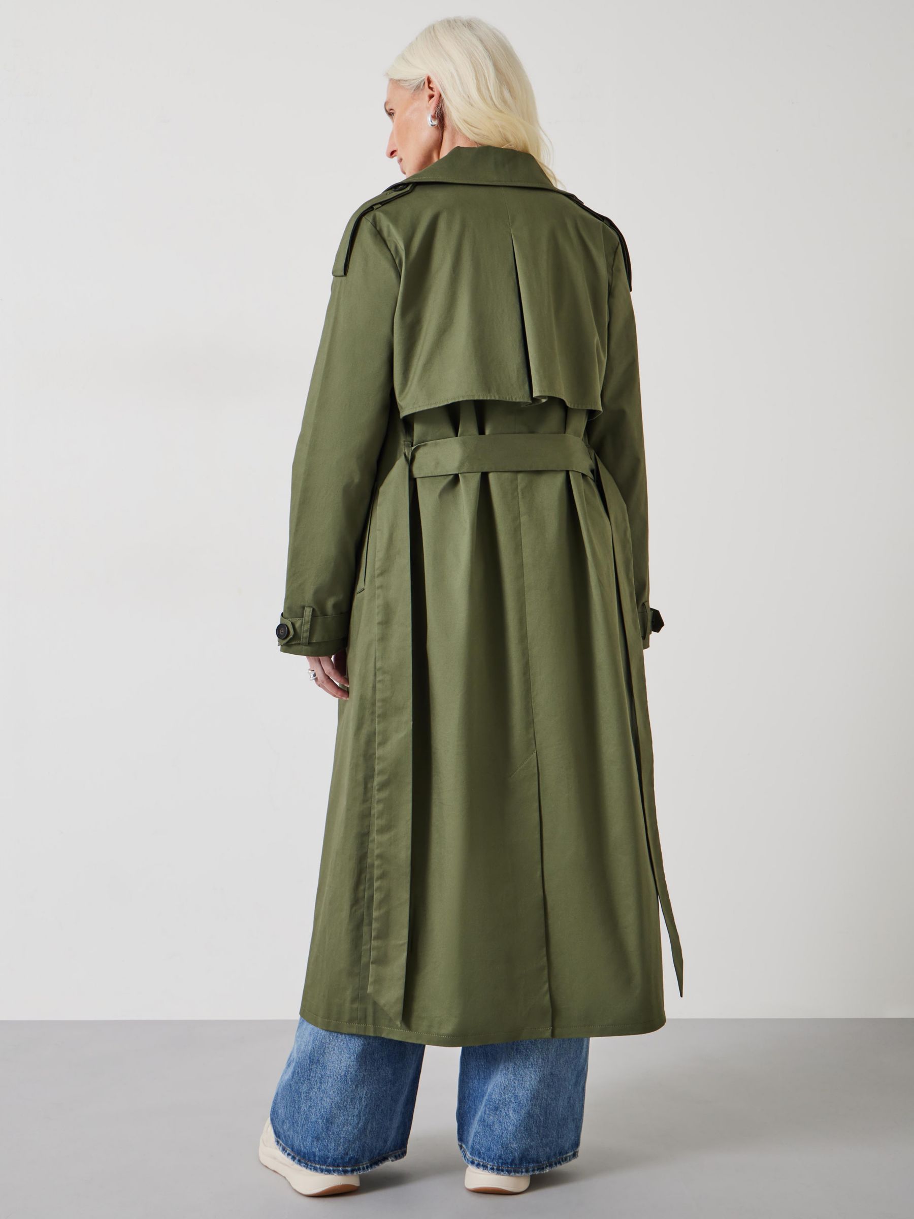 HUSH Stella Long Trench Coat, Khaki at John Lewis & Partners