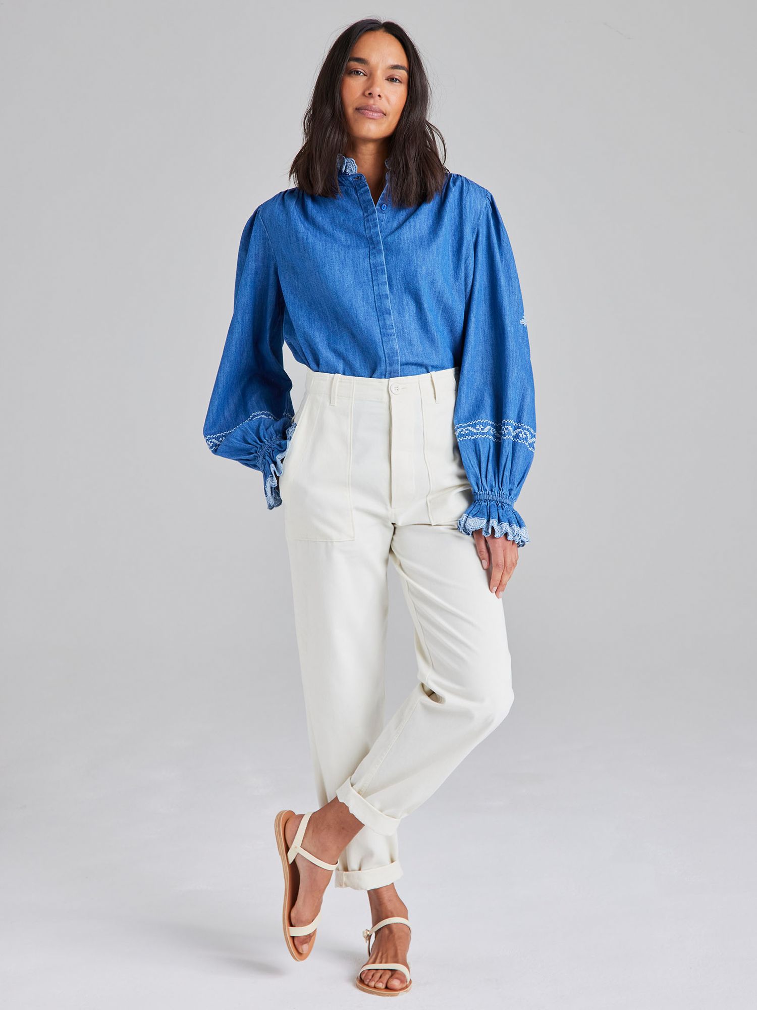 Buy Cape Cove Cow Parsley Embroidered Denim Blouse, Blue Online at johnlewis.com
