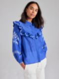 Cape Cove Embroidered Pintuck Ruffle Blouse, Dazzling Blue, Dazzling Blue