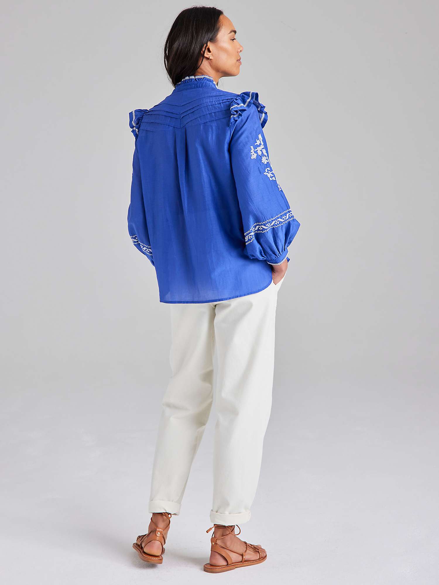 Buy Cape Cove Embroidered Pintuck Ruffle Blouse, Dazzling Blue Online at johnlewis.com