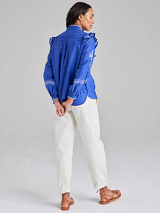Cape Cove Embroidered Pintuck Ruffle Blouse, Dazzling Blue