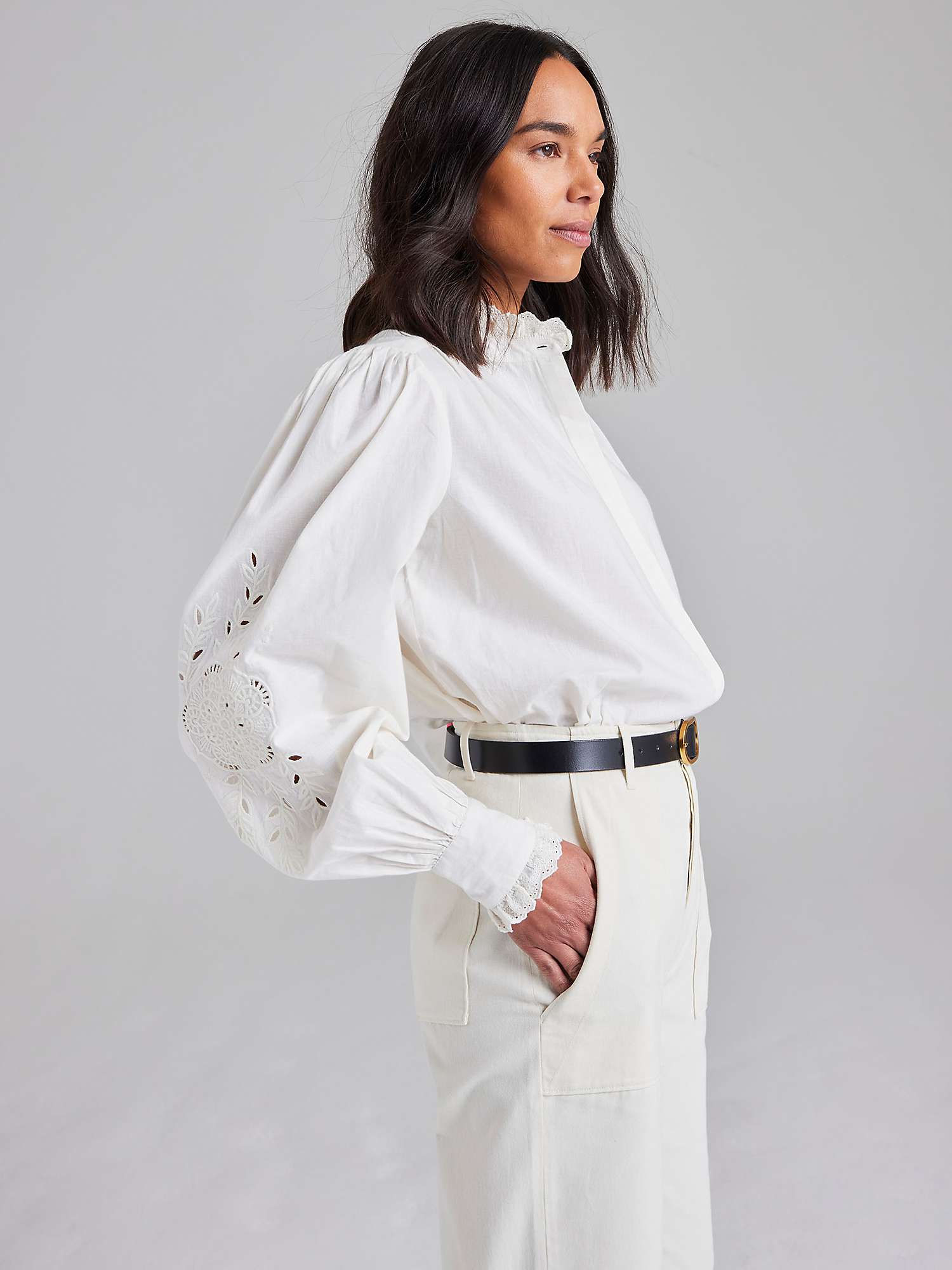 Buy Cape Cove Embroidered Lace Trim Cotton Blouse, White Online at johnlewis.com