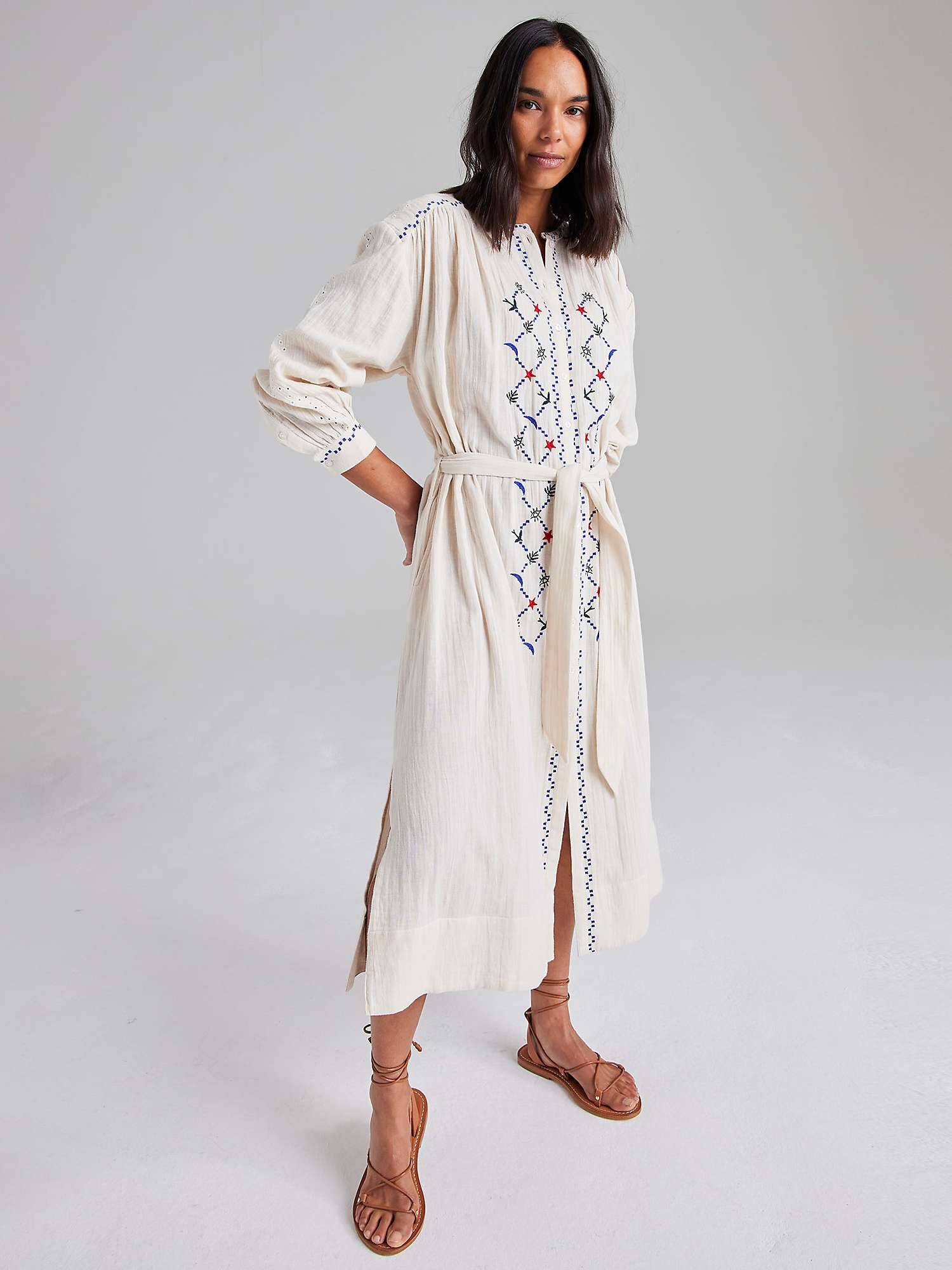 Buy Cape Cove Contrast Embroidered Midi Dress, Cream Online at johnlewis.com