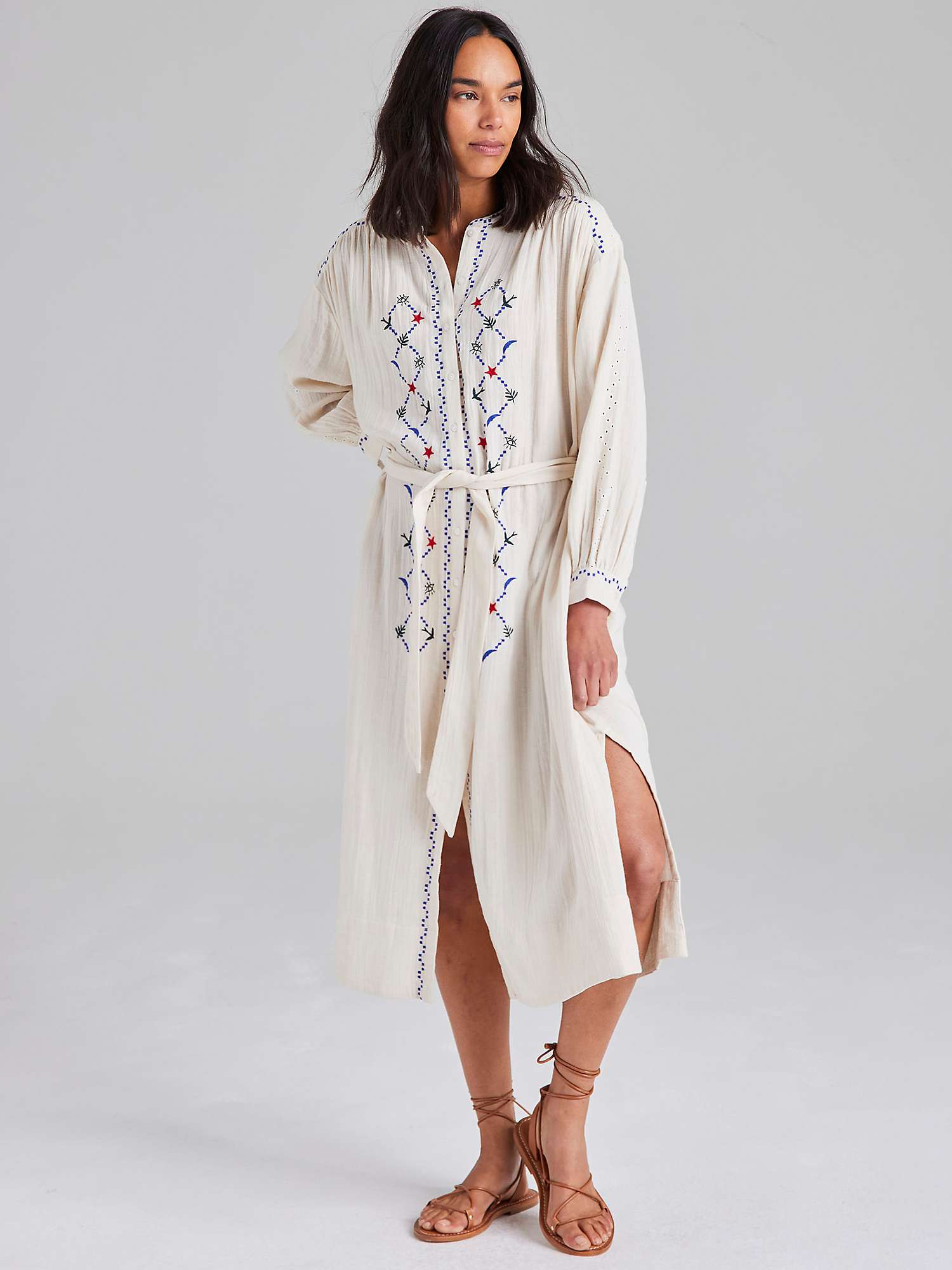Buy Cape Cove Contrast Embroidered Midi Dress, Cream Online at johnlewis.com