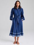 Cape Cove Cow Paisley Embroidered Midi Shirt Dress, Dark Denim