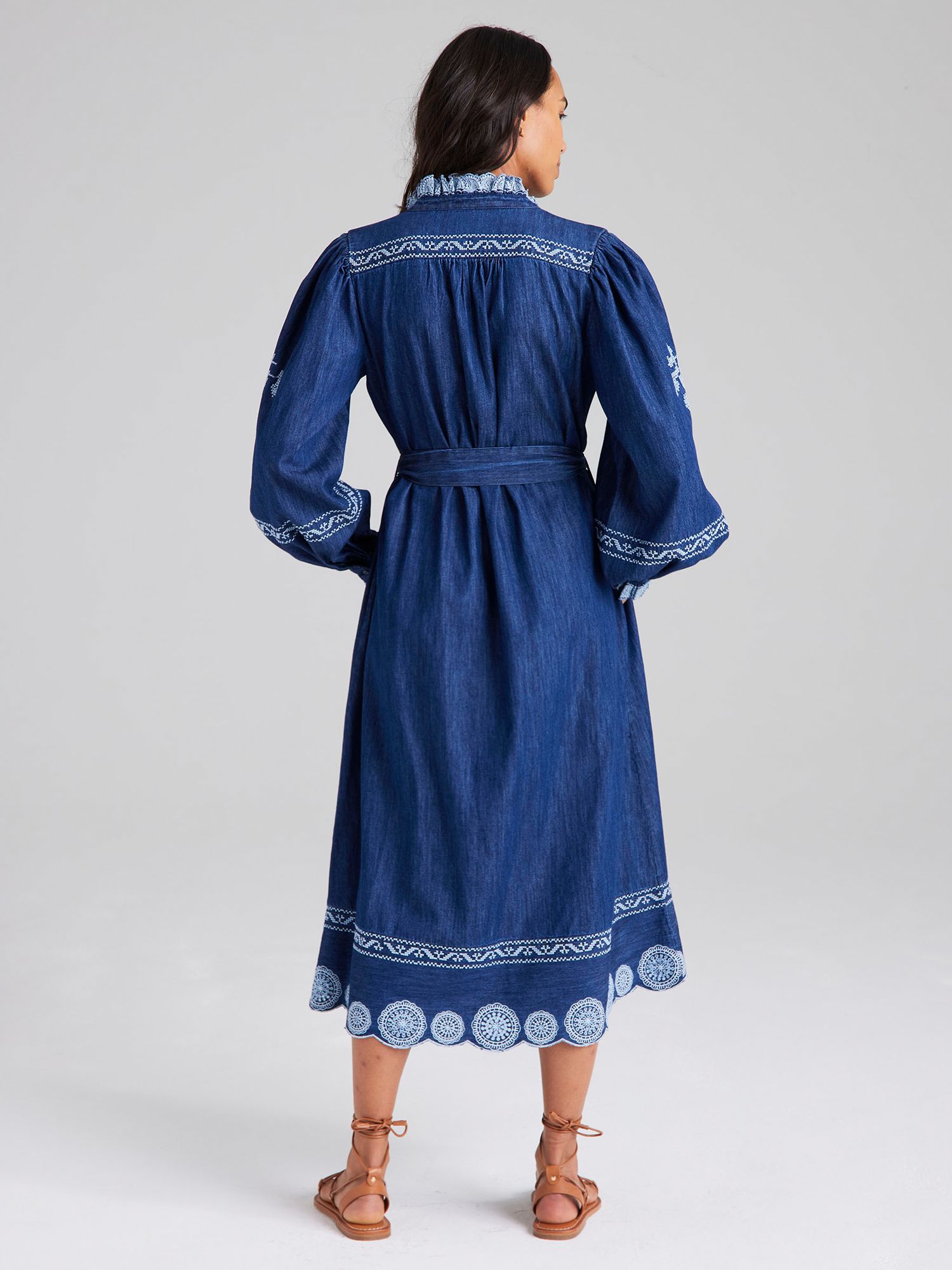 Cape Cove Cow Paisley Embroidered Midi Shirt Dress, Dark Denim, XL