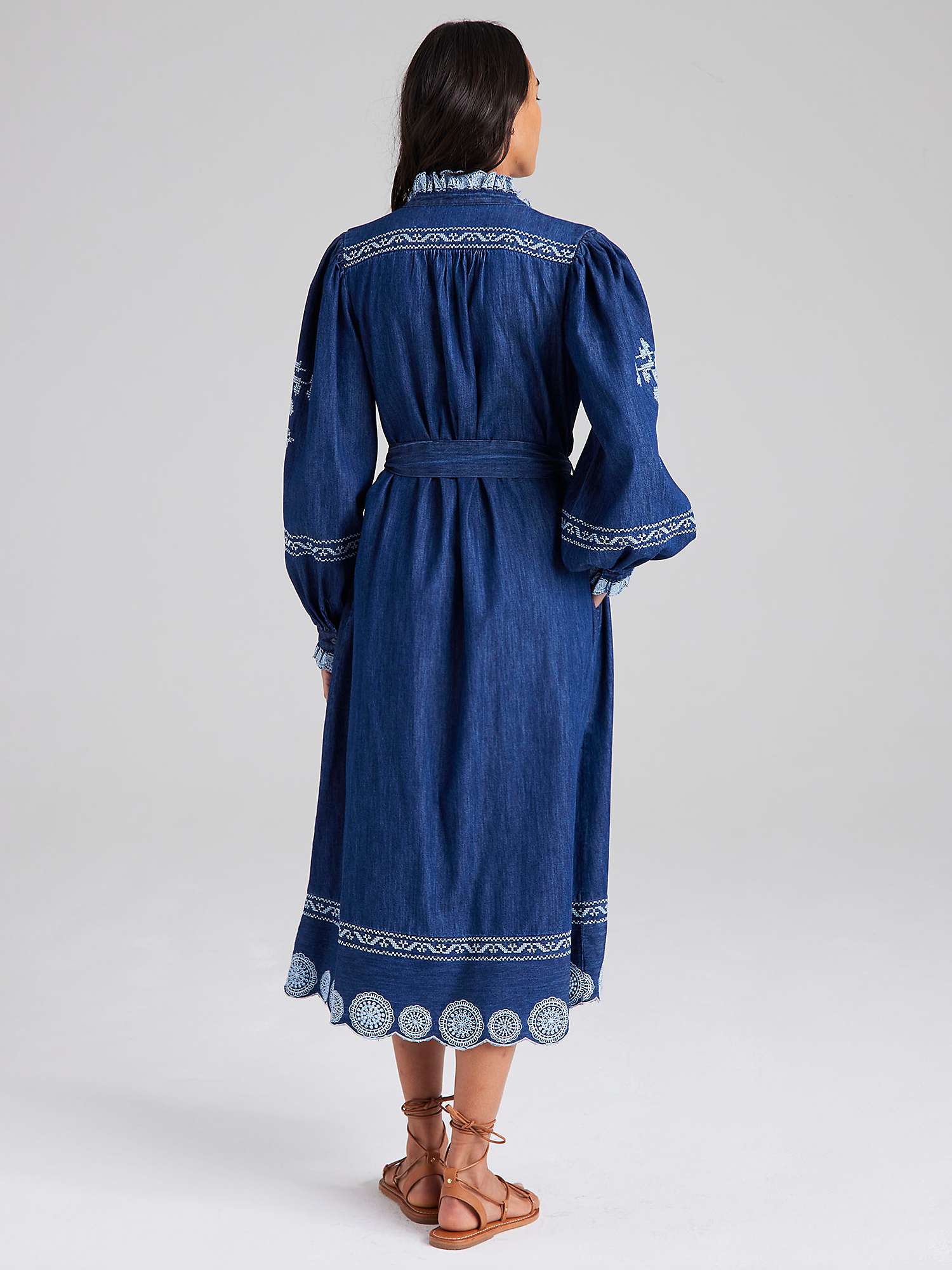 Buy Cape Cove Cow Paisley Embroidered Midi Shirt Dress, Dark Denim Online at johnlewis.com