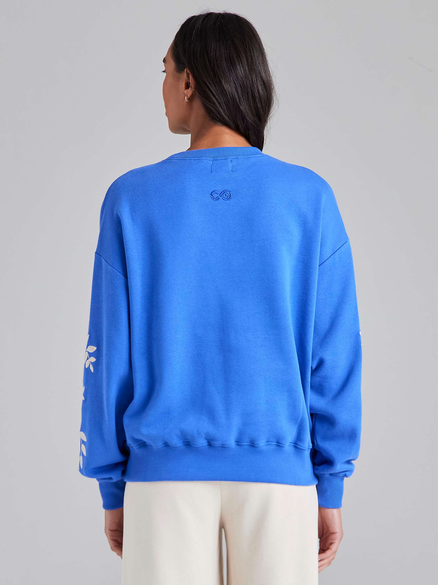 Buy Cape Cove Embroidered Sleeve Cotton Sweatshirt, Dazzling Blue Online at johnlewis.com