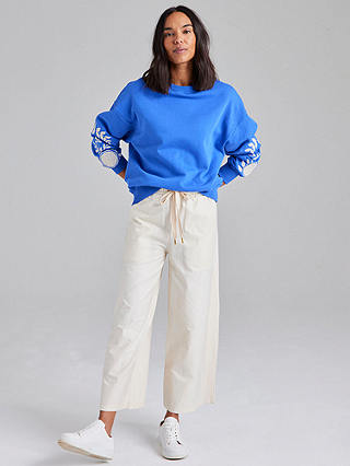 Cape Cove Embroidered Sleeve Cotton Sweatshirt, Dazzling Blue