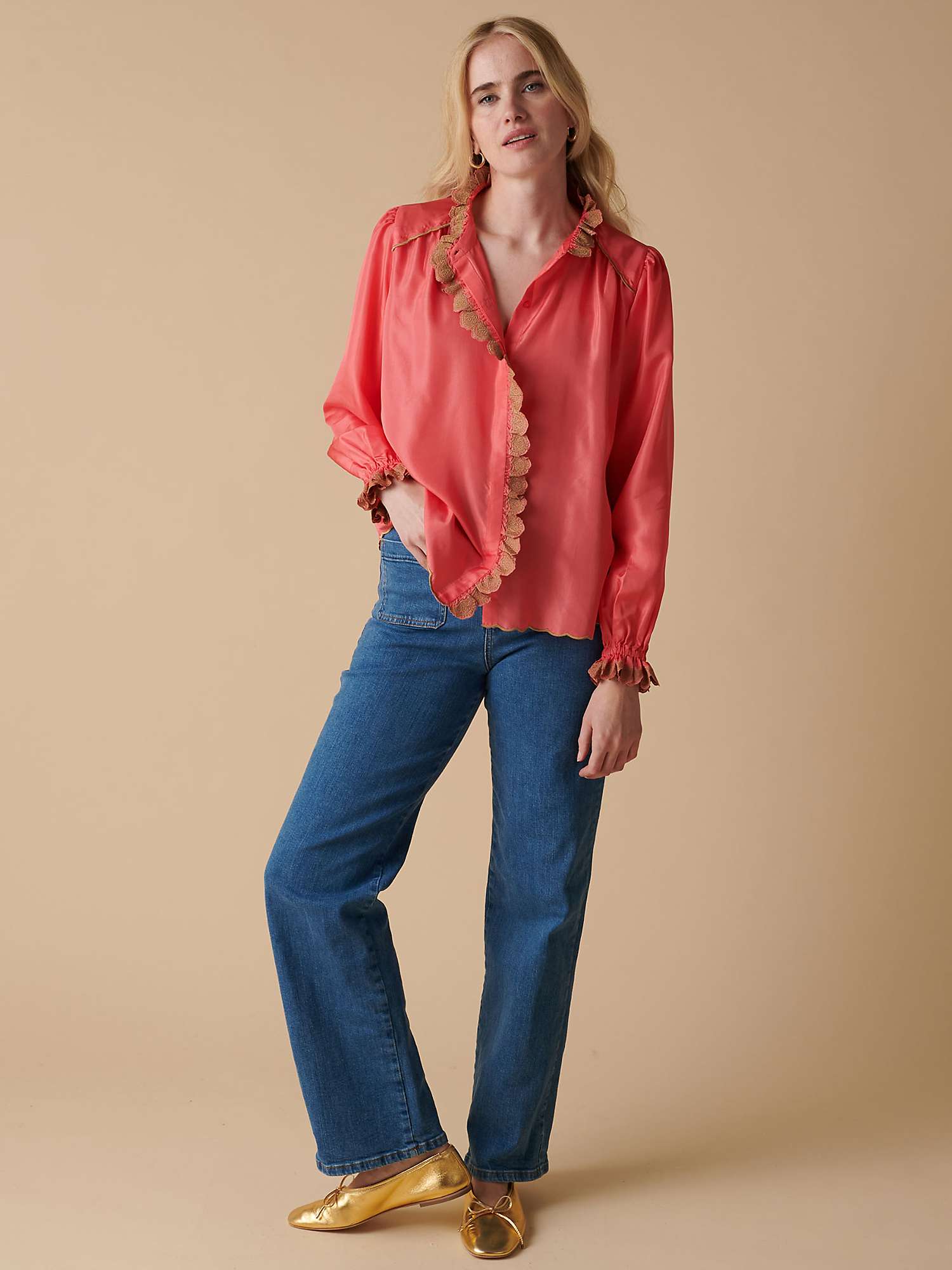 Buy Cape Cove Silk Embroidered Blouse, Soft Pink Online at johnlewis.com