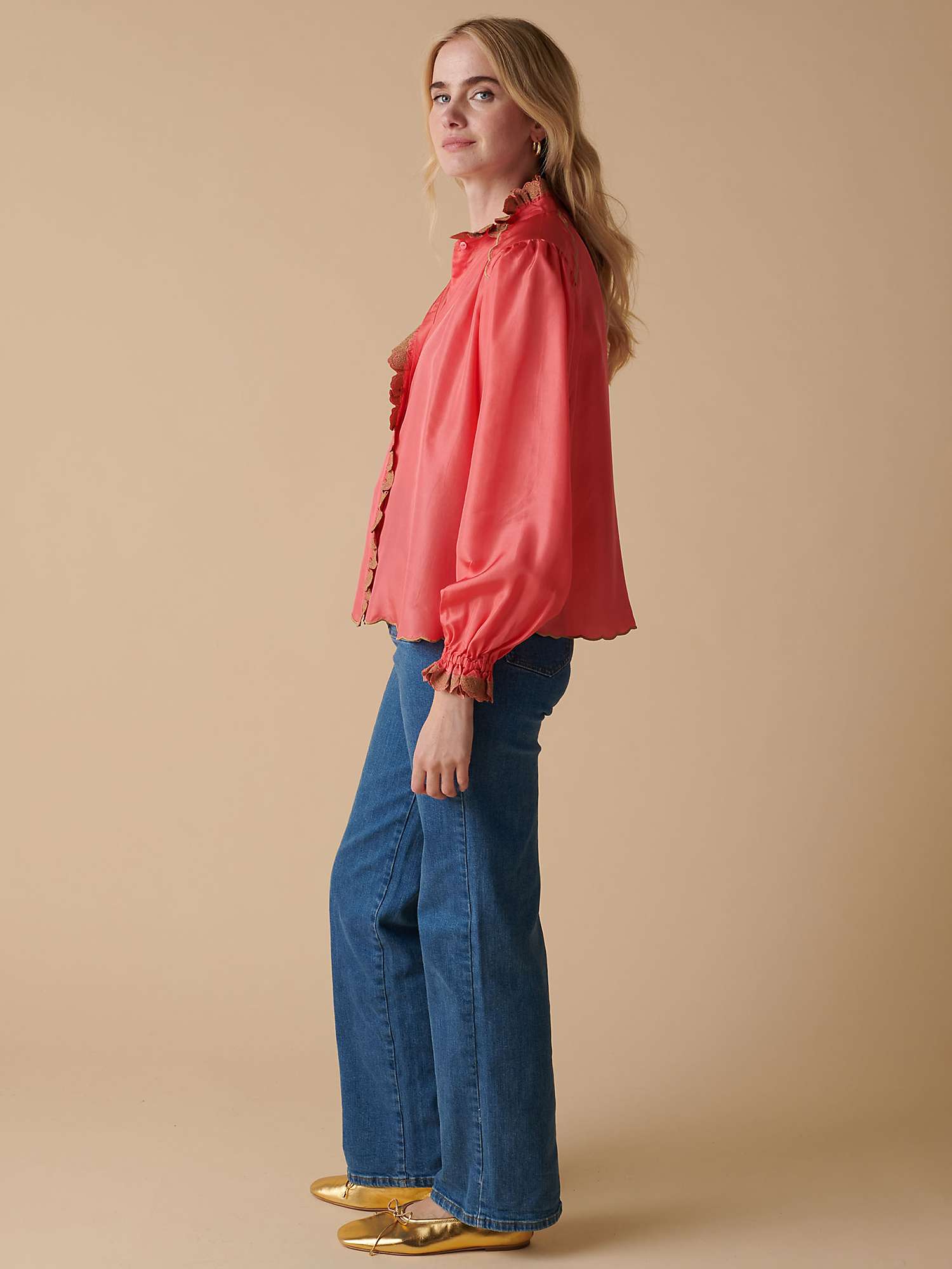 Buy Cape Cove Silk Embroidered Blouse, Soft Pink Online at johnlewis.com