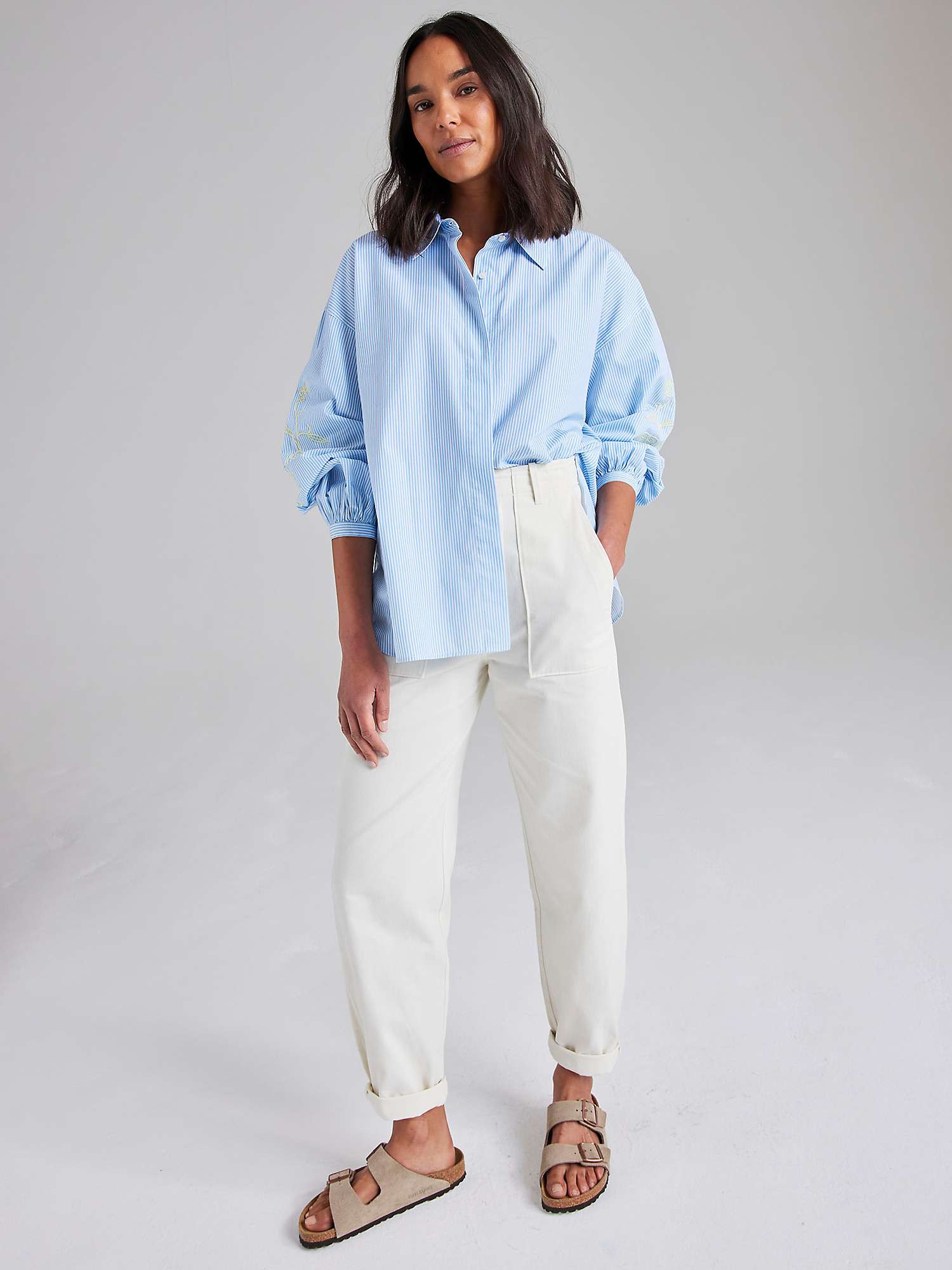 Buy Cape Cove Stripe Botanical Embroidered Blouse, Ice Blue Online at johnlewis.com