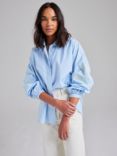 Cape Cove Stripe Botanical Embroidered Blouse, Ice Blue