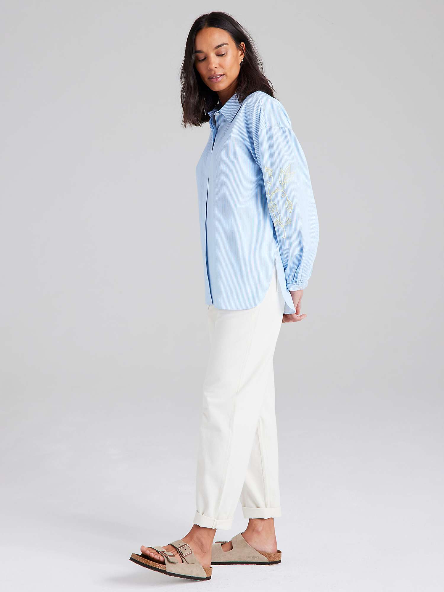 Buy Cape Cove Stripe Botanical Embroidered Blouse, Ice Blue Online at johnlewis.com