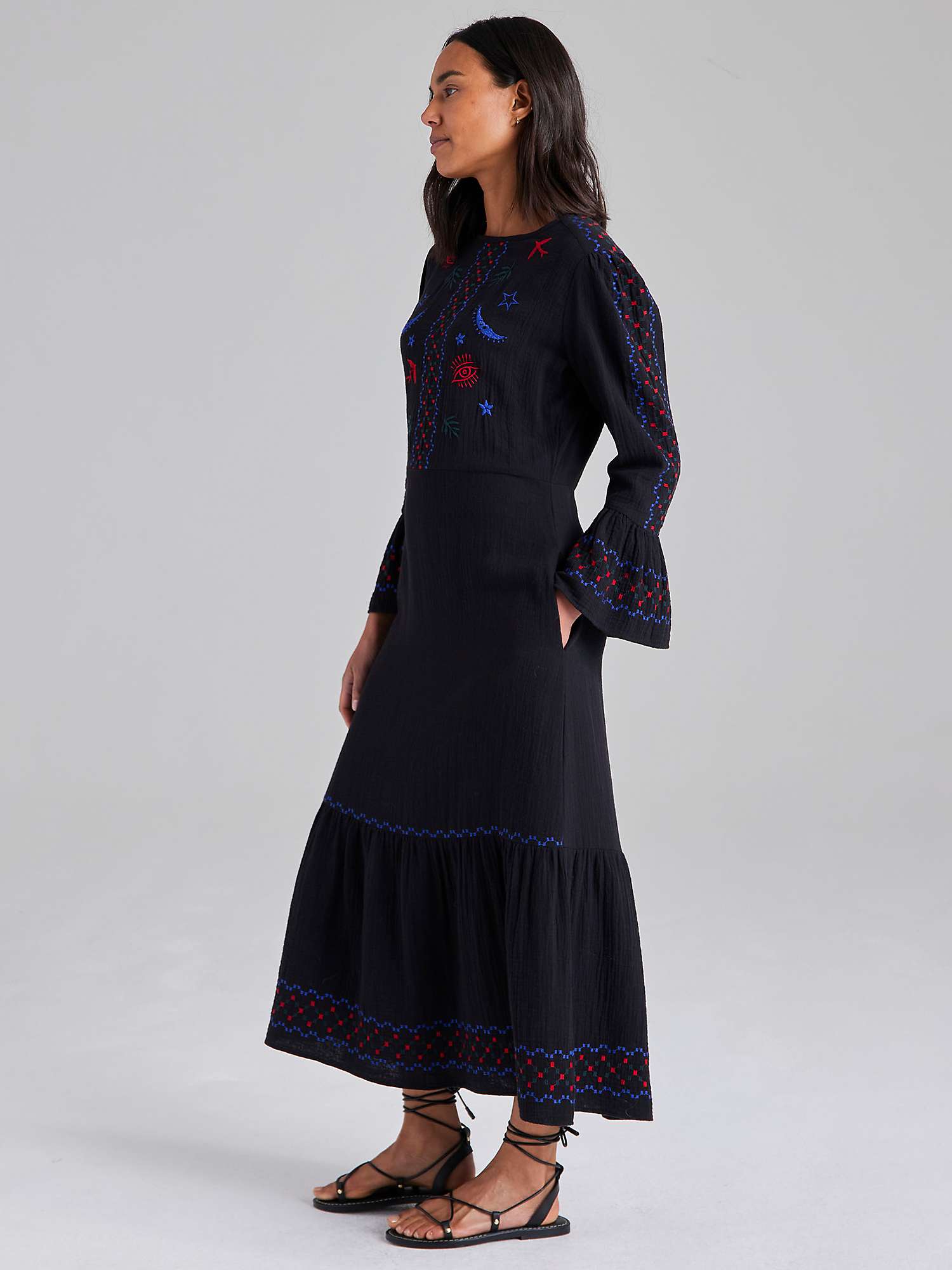 Buy Cape Cove Embroidered Midi Dress, Black Online at johnlewis.com