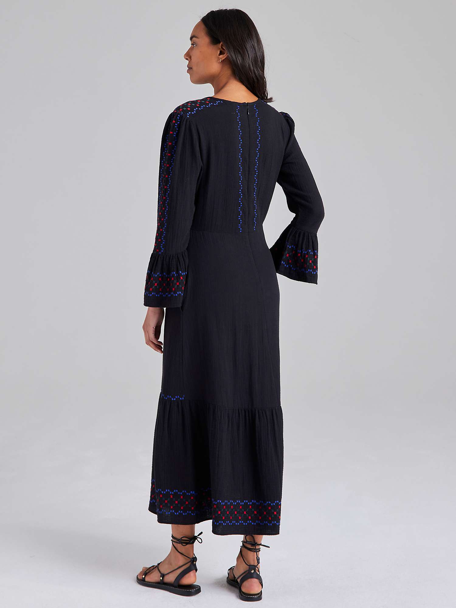 Buy Cape Cove Embroidered Midi Dress, Black Online at johnlewis.com