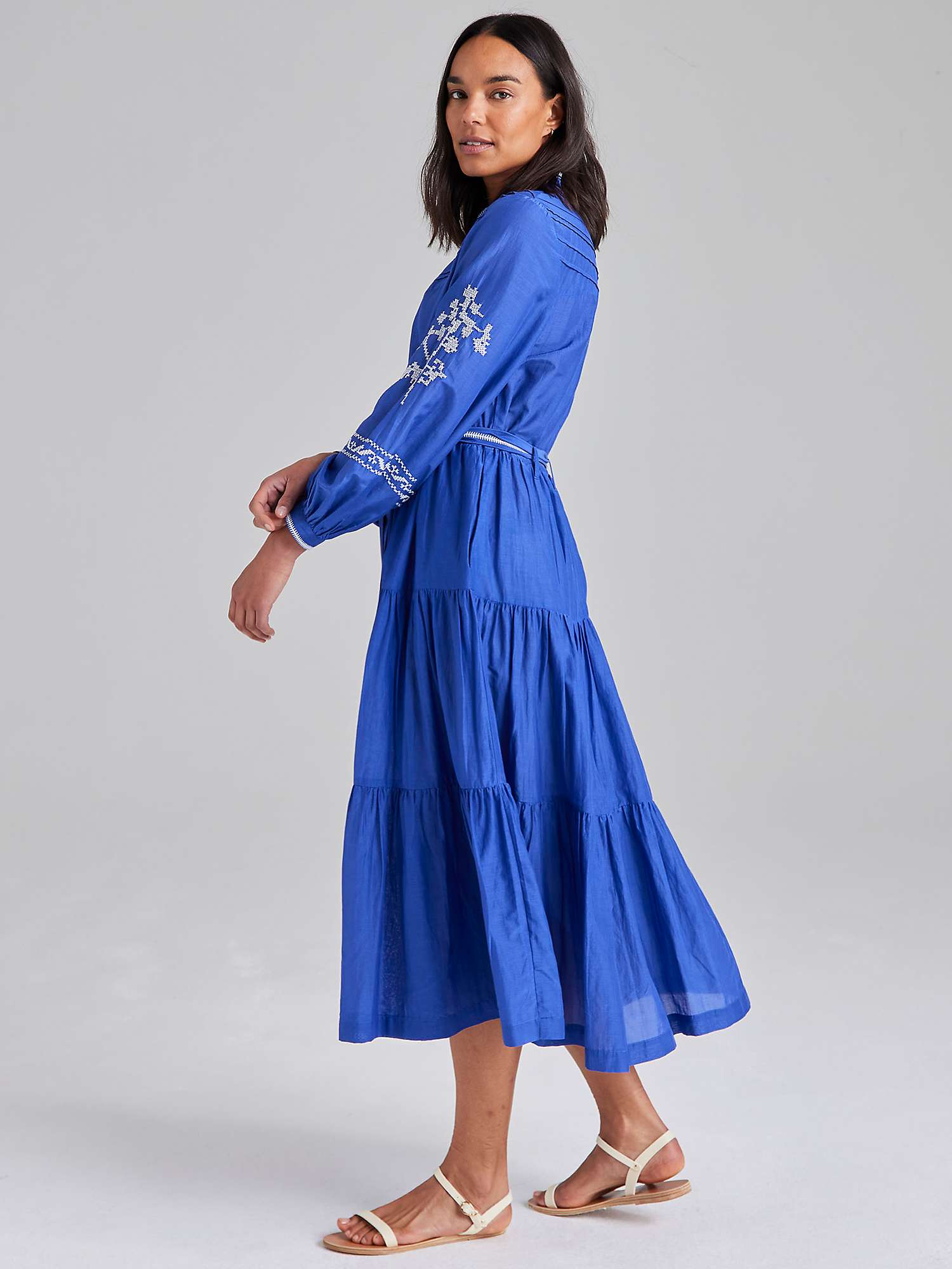 Buy Cape Cove Cow Parsley Embroidered Cotton Silk Blend Midi Dress, Dazzling Blue Online at johnlewis.com