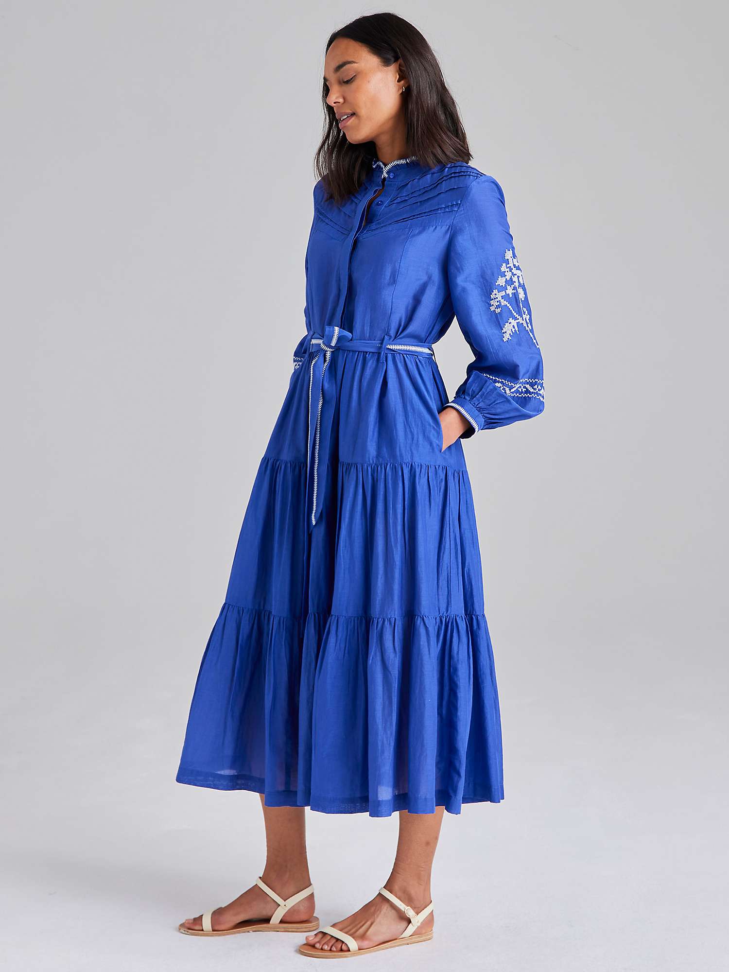 Buy Cape Cove Cow Parsley Embroidered Cotton Silk Blend Midi Dress, Dazzling Blue Online at johnlewis.com