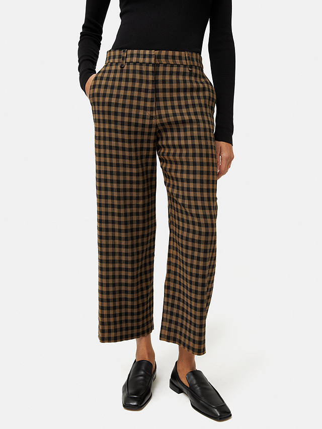 Jigsaw Dale Linen Blend Check Trousers, Khaki/Black