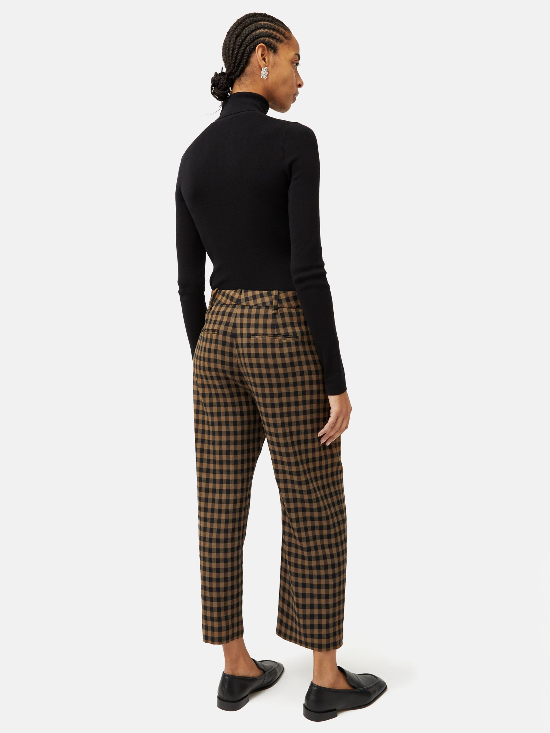 Jigsaw Dale Linen Blend Check Trousers, Khaki/Black, 6
