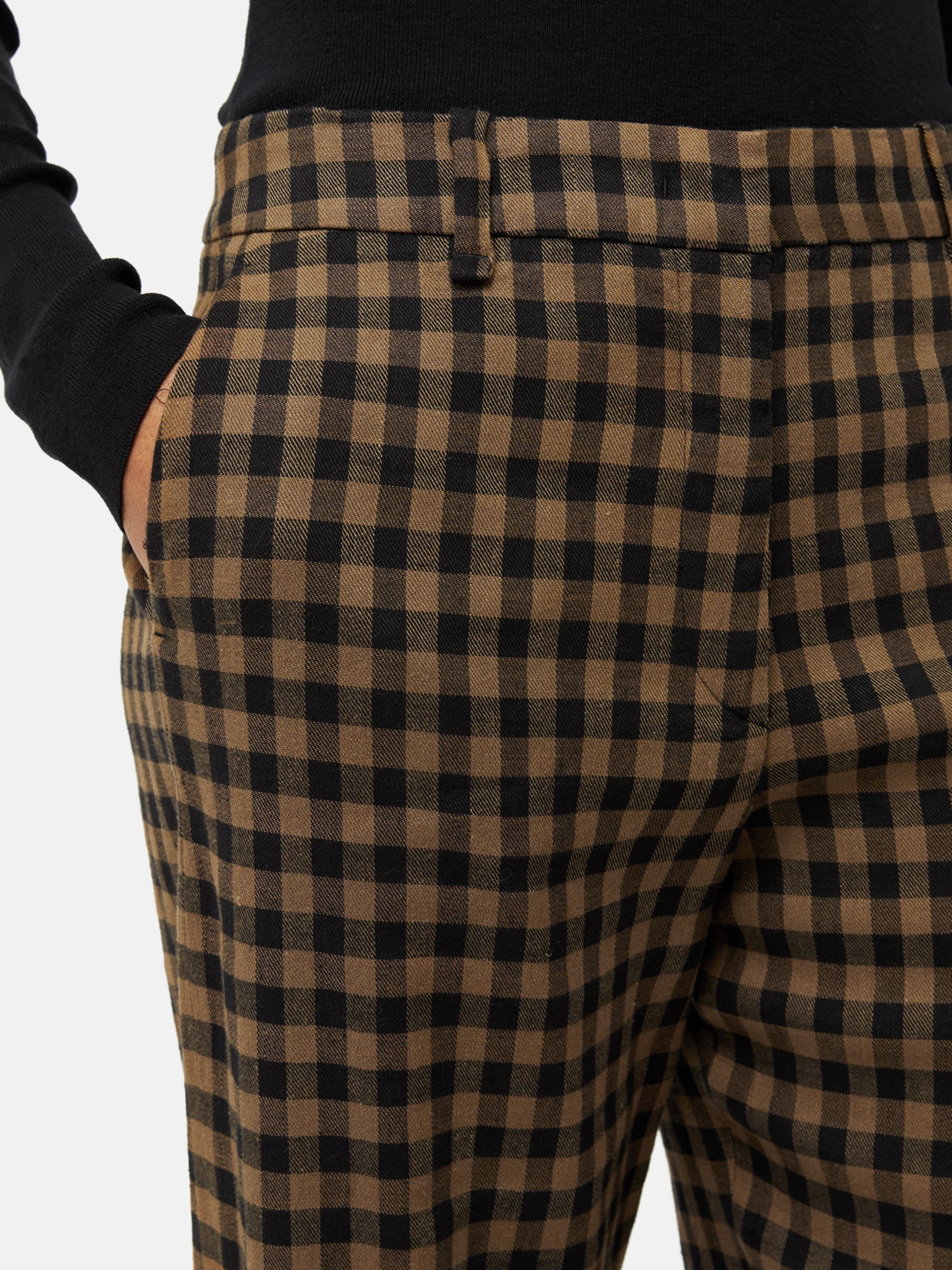 Jigsaw Dale Linen Blend Check Trousers, Khaki/Black, 6