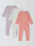 John Lewis Baby Foldover Feet Two Way Zip Ribbed Cotton Sleepsuit, Pack of 3