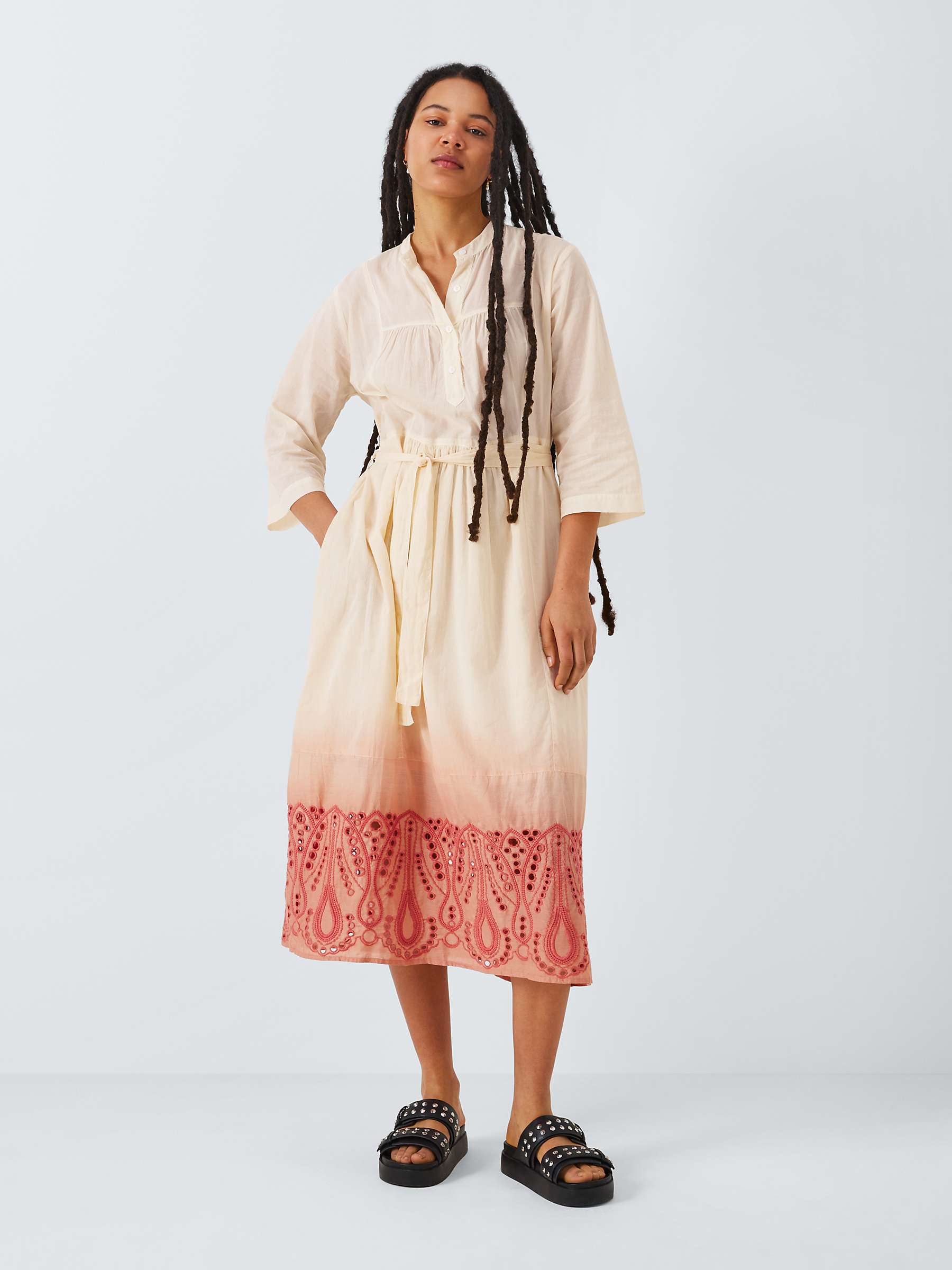 Buy Leon & Harper Rimi Tie Dye Embroidered Hem Midi Dress, Coral/Multi Online at johnlewis.com