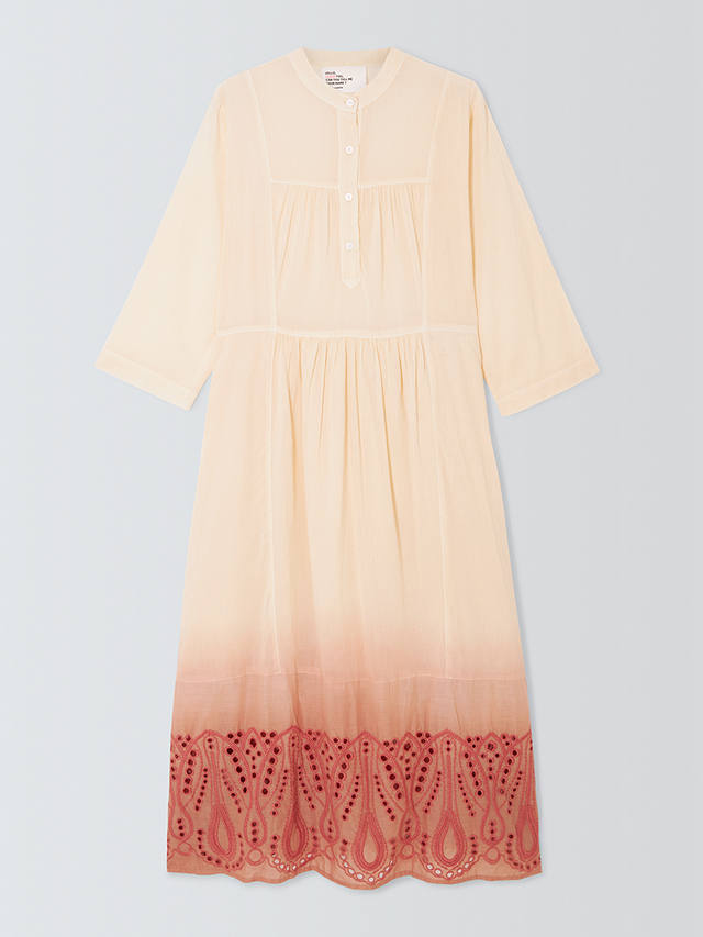 Leon & Harper Rimi Tie Dye Embroidered Hem Midi Dress, Coral/Multi