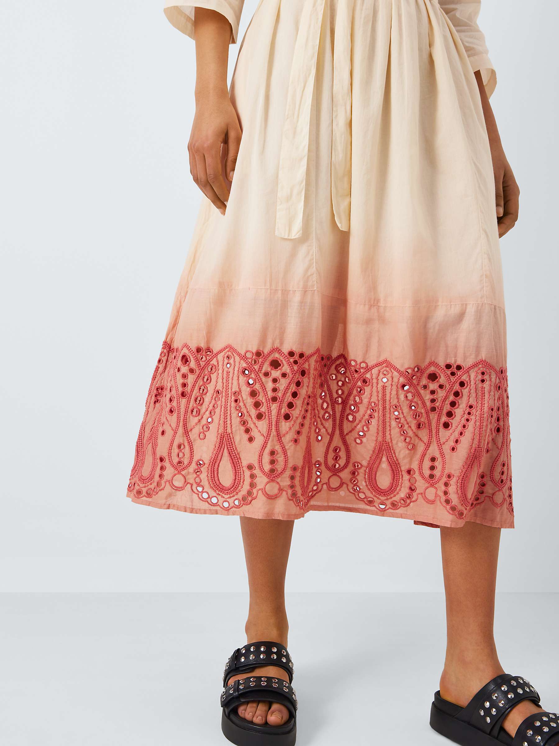Buy Leon & Harper Rimi Tie Dye Embroidered Hem Midi Dress, Coral/Multi Online at johnlewis.com