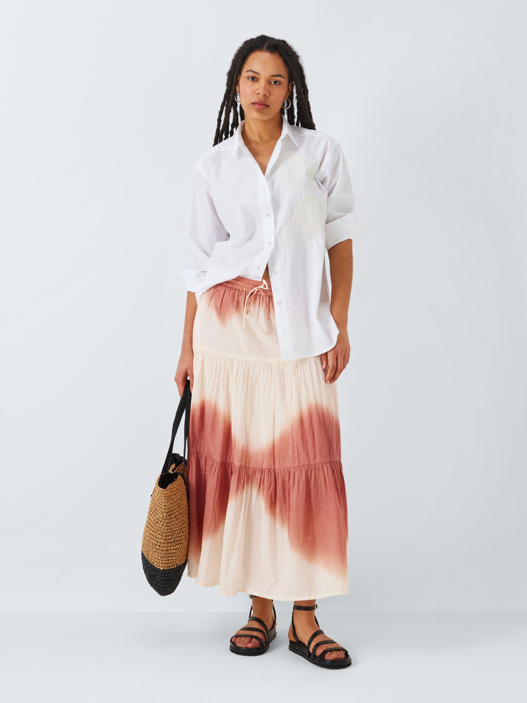 Buy Leon & Harper Juize Tie Dye Tiered Maxi Skirt, Coral Online at johnlewis.com