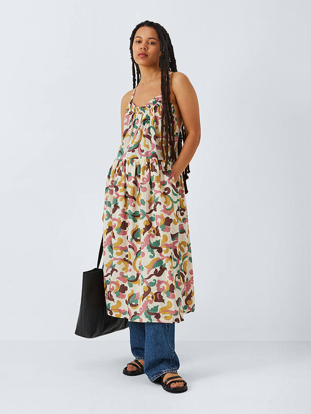 Leon & Harper Roar Floral Print Midi Dress, Vanilla/Multi