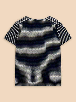 White Stuff Abbie Embroidered Stripe Cotton T-Shirt, Ivory/Black
