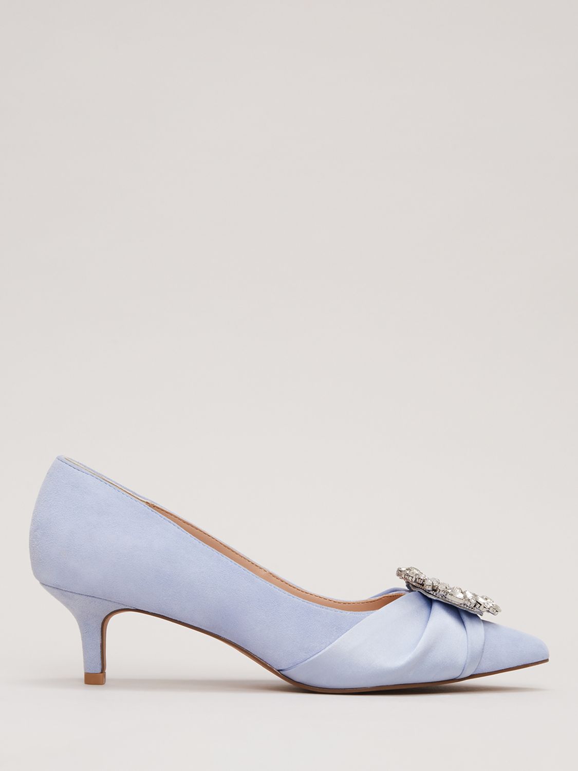 Phase Eight Suede Embellished Pointed Shoes, Pale Blue, EU36