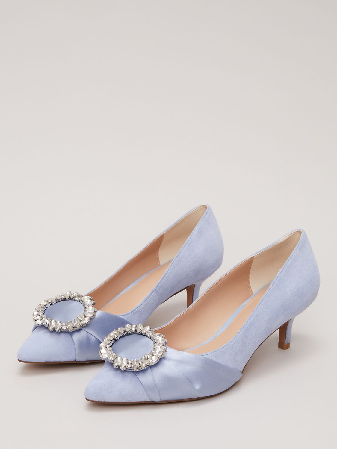 Phase Eight Suede Embellished Pointed Shoes, Pale Blue, EU36
