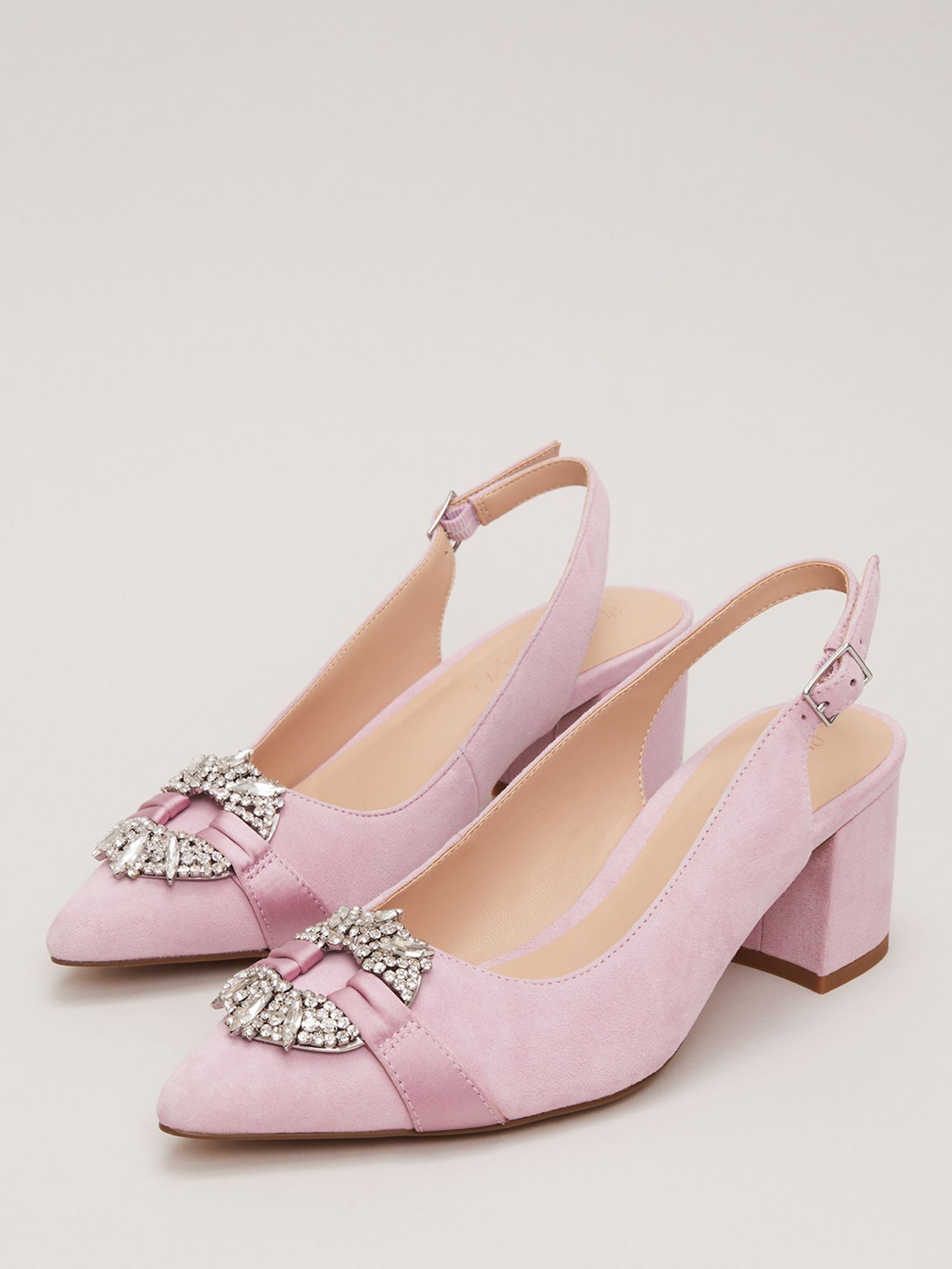 Phase Eight Pointed Embellished Block Heel Shoes, Pink, EU36