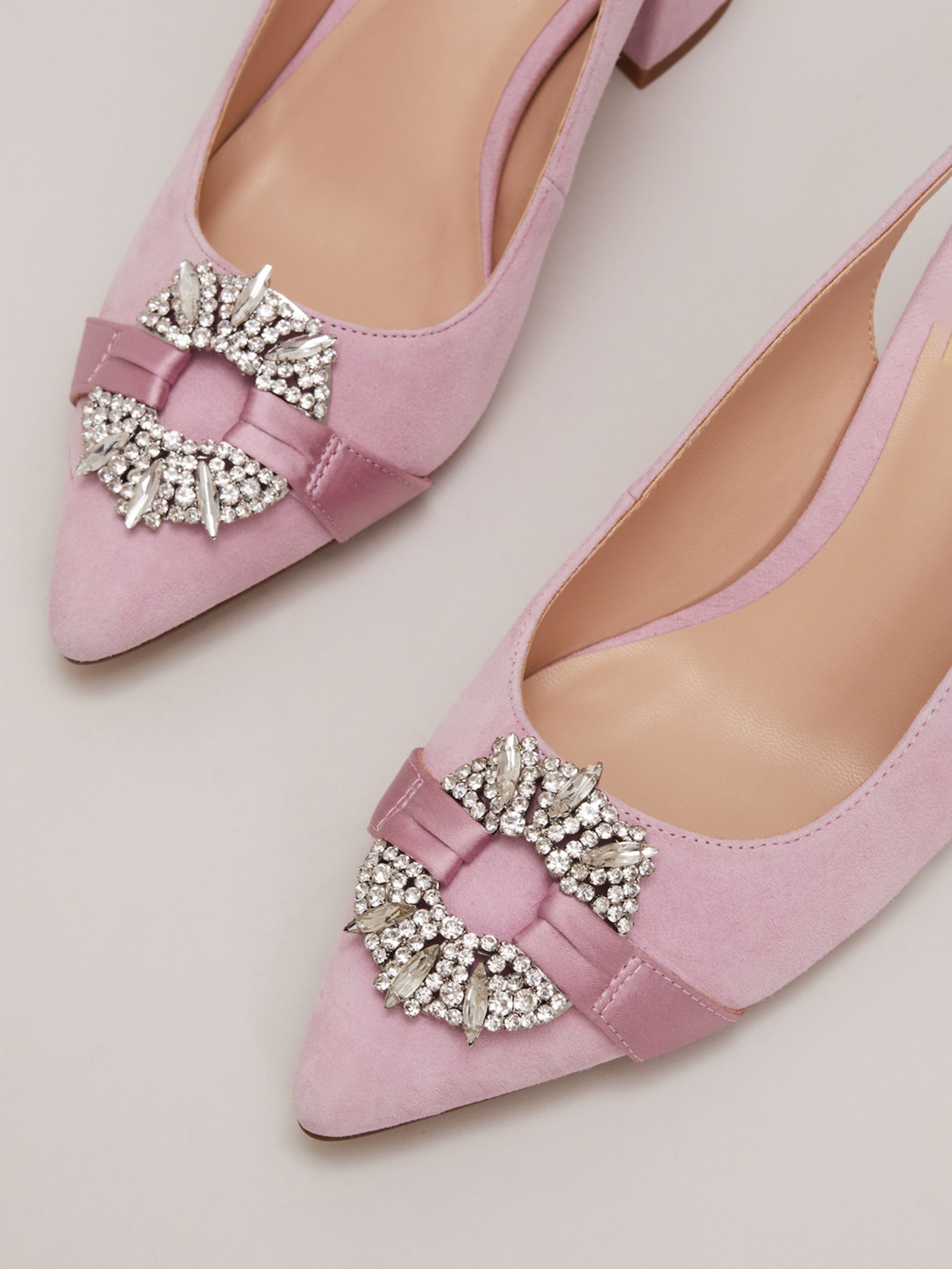 Phase Eight Pointed Embellished Block Heel Shoes, Pink, EU36