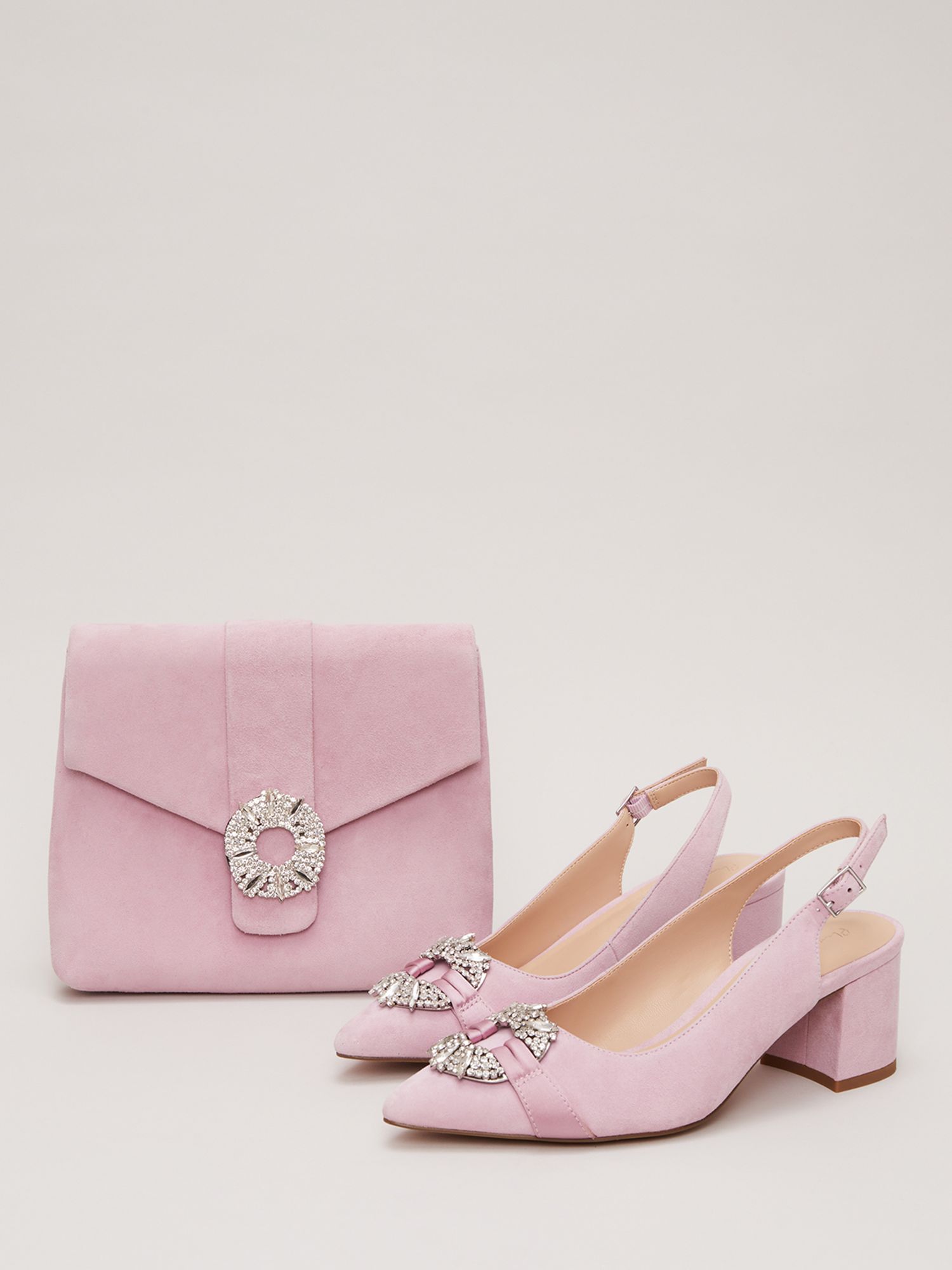 Buy Phase Eight Pointed Embellished Block Heel Shoes, Pink Online at johnlewis.com