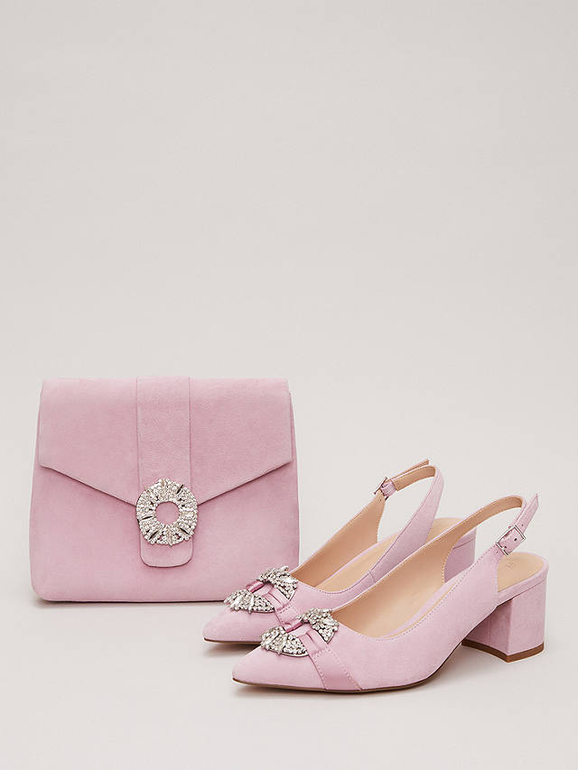 Phase Eight Pointed Embellished Block Heel Shoes, Pink