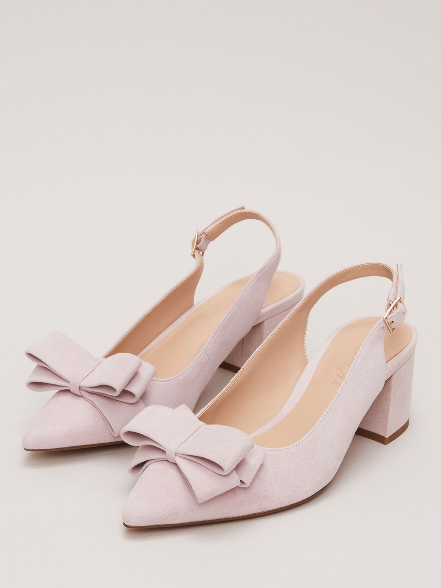 Phase Eight Suede Bow Detail Slingback Court Shoes, Pale Pink, EU40