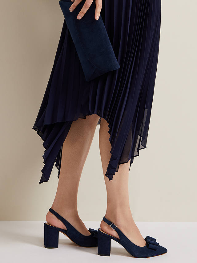 Phase Eight Suede Bow Detail Slingback Court Shoes, Navy