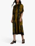 SOEUR Athena Pochoir Print Silk Twill Midi Dress, Kaki/Noir