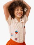 Stych Kids' Ruffle Detail Embroidered Blouse, Cream/Multi